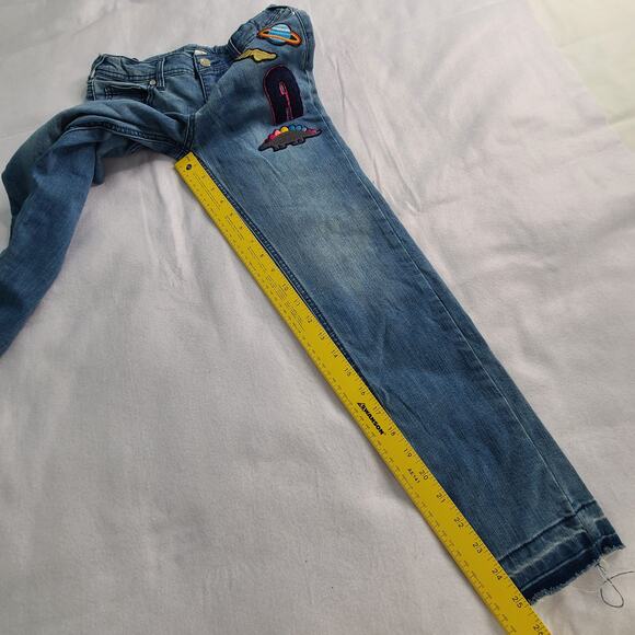 Cat & Jack Super Skinny Jeans Medium Blue w/Patches & Unfinished Hem 12 2409 - Picture 8 of 12